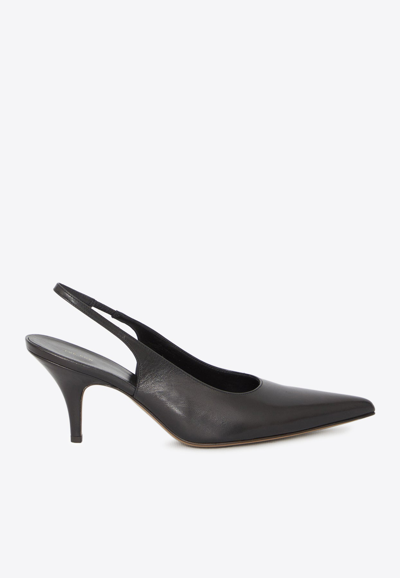 The Row Slingback Pointed-toe Leather Pumps In Black