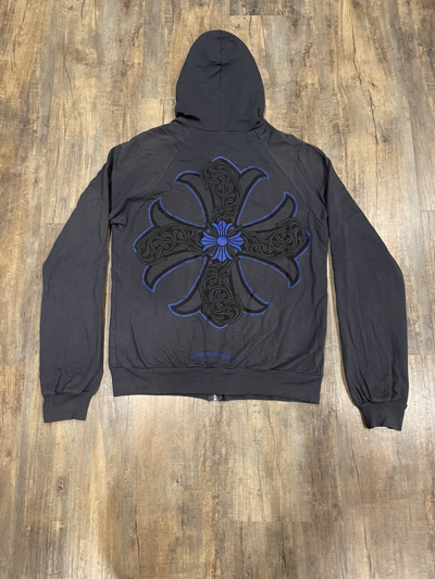 ms Shop 出品 Pre-owned Chrome Hearts Blue Floral Cross Logo Grey Zip Up Hoodie