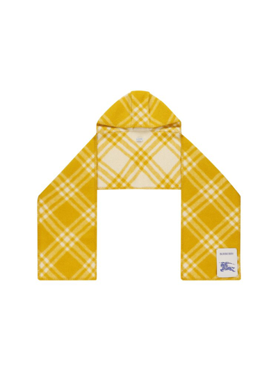 Burberry Logo Patch Checked Scarf In Yellow