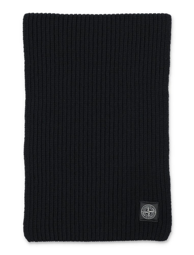 Stone Island Logo Patch Knitted Scarf In Black