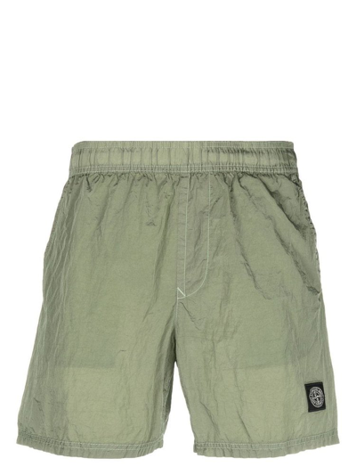 Stone Island Compass-patch Swim Shorts In Grün