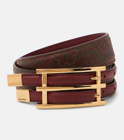 Etro Double Buckle Slim Paisley Leather Belt In Multicoloured