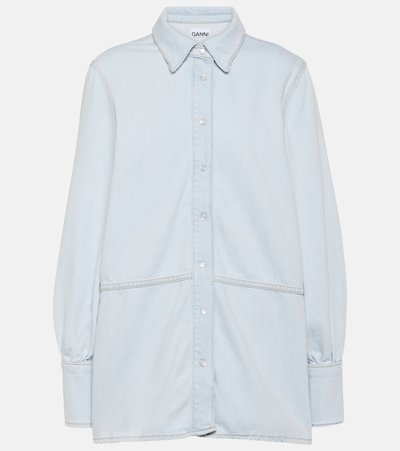 Ganni Future Logo Denim Shirt In Blue