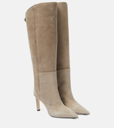 Jimmy Choo Chad 90 Suede Knee Boots In Graubraun