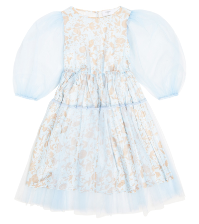 Paade Mode Kids' Floral Tulle Midi Dress In Blue