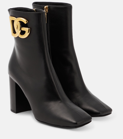 Dolce & Gabbana Jackie Embellished Leather Ankle Boots In Black
