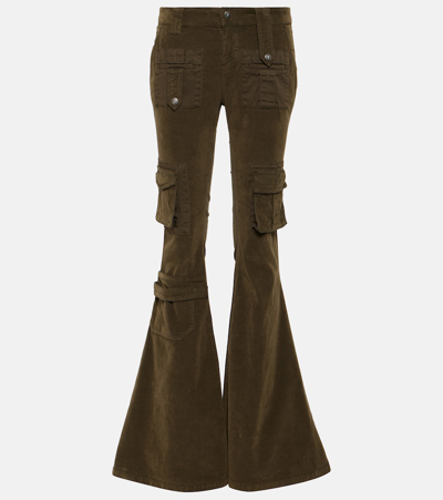 Blumarine Low-rise Velvet Flared Cargo Trousers In Green