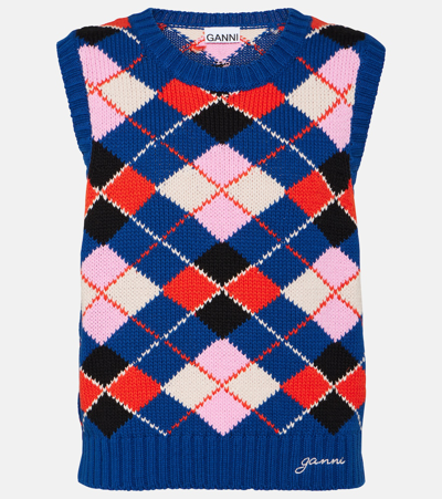 Ganni Graphic Cotton Crewneck Vest In Sodalite Blue