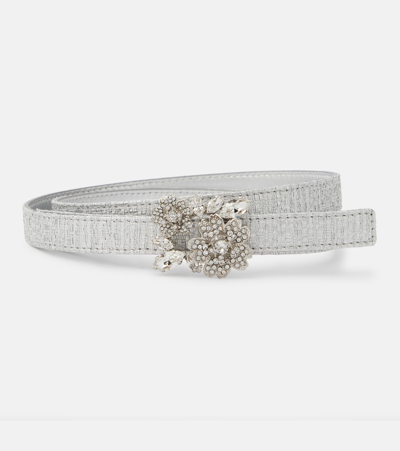 Roger Vivier Rv Bouquet Strass Leather Belt In Silver