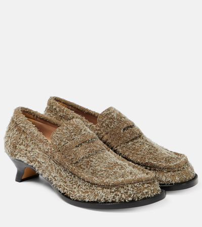 Loewe Terra Suede Kitten-heel Penny Loafers In Green