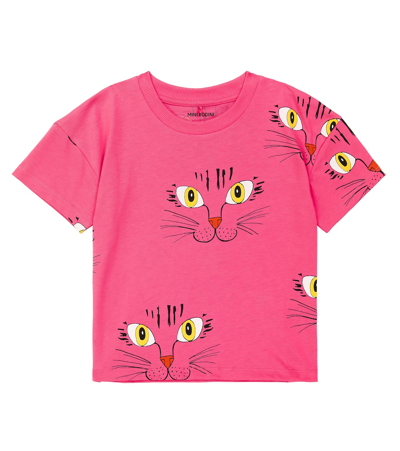 Mini Rodini Kids' Girls Pink Organic Cotton Cat T-shirt