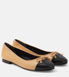 Tory Burch Leather Ballerinas With Contrasting Toe In Ivory