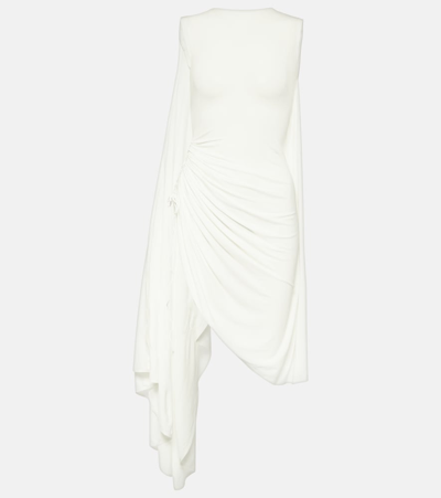 Alaïa 不对称垂褶针织迷你连衣裙 In White