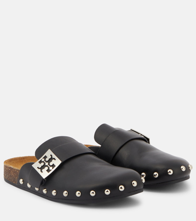 Tory Burch Mellow Studded Leather Slippers In Black
