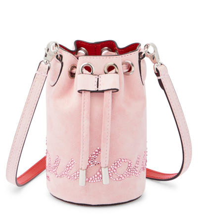 Christian Louboutin Kids' Marie Jane Embellished Suede Bucket Bag In Pink