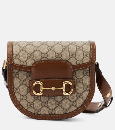 Gucci Horsebit 1955 Leather-trimmed Printed Coated-canvas Shoulder Bag In Brown