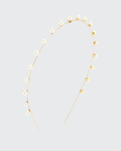 Jennifer Behr Ines Skinny Swarovski Pearl Headband In Gold