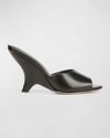 Veronica Beard Mila Leather Peep-toe Wedge Sandals In Black