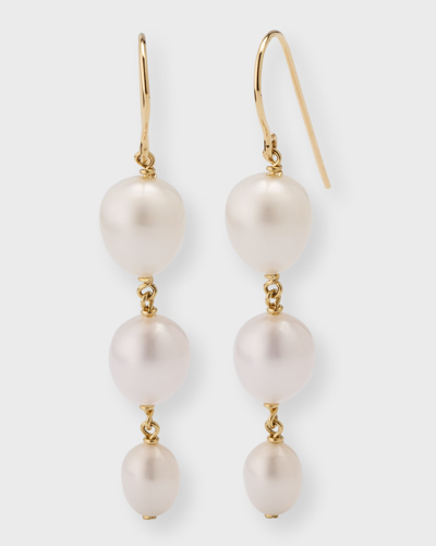 Poppy Finch Graduated Oval Pearl Drop Earrings In White