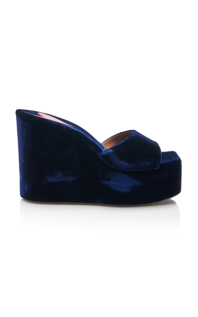 Alaïa Velvet Platform Wedges In Navy