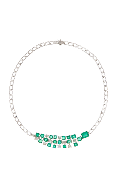 Maria Jose Jewelry One-of-a-kind 18k White Gold Emerald; Dimaond Necklace In Green