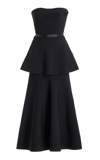 ADAM LIPPES BASQUE BELTED STRAPLESS COMPACT-KNIT MIDI DRESS