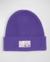 Moncler Kid's Rib-knit Wool Logo-patch Beanie In Purple