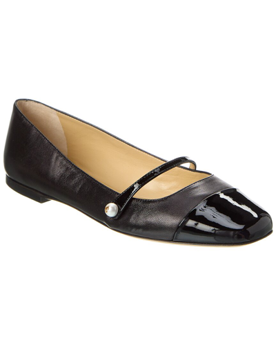 Jimmy Choo Elisa Leather & Patent Flat In Black