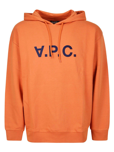 Apc A.p.c. Logo Printed Drawstring Hoodie In Orange