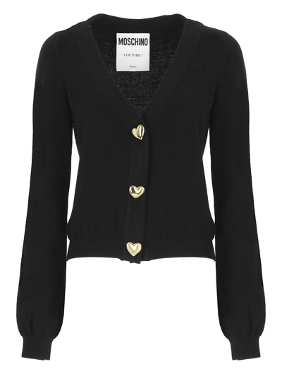 Moschino Heart-shaped Buttons Cardigan In Black