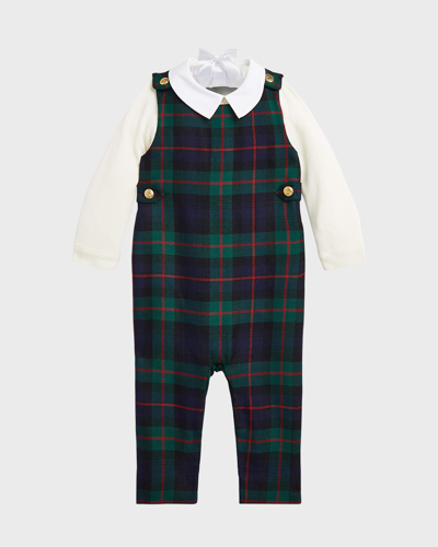 Ralph Lauren Kids' Boy's Plaid-print Wool Overall W/ Bodysuit In Navyredgreen Mult