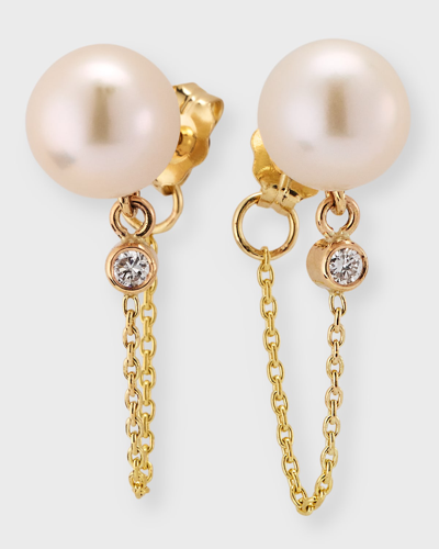 Poppy Finch Pearl And Diamond Chain Drop Earrings In White