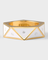 FERN FREEMAN JEWELRY 18K YELLOW GOLD WHITE CERAMIC PENTAGON RING WITH DIAMONDS