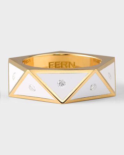 Fern Freeman Jewelry 18k Yellow Gold White Ceramic Pentagon Ring With Diamonds In Metallic