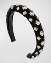 Jennifer Behr Margaret Pearly Velvet Headband In Black Pearl
