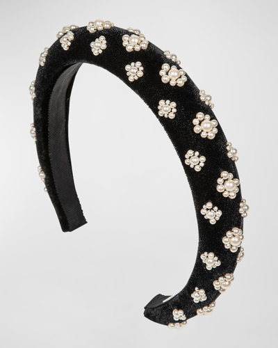 Jennifer Behr Embellished Velvet Headband In Black Pearl