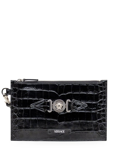 Versace Embossed Zip In Black