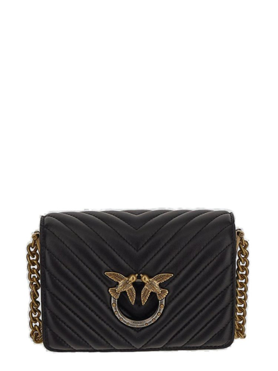 Pinko Love Click Classic Crossbody Bag In Black-antique Gold