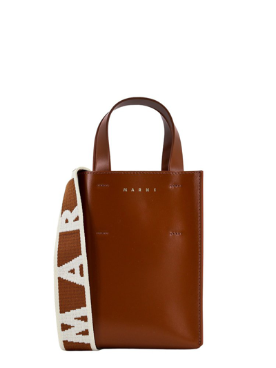 Marni Logo Printed Top Handle Bag In Brown