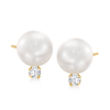 Ross-simons 7-7.5mm Cultured Akoya Pearl And . Diamond Accent Earrings In 14kt Yellow Gold In White