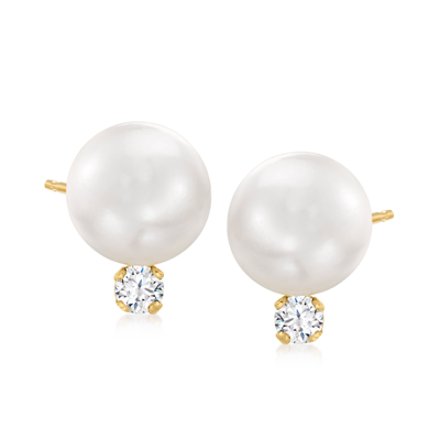 Ross-simons 7-7.5mm Cultured Akoya Pearl And . Diamond Accent Earrings In 14kt Yellow Gold In White