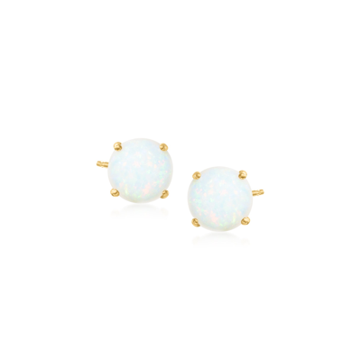 Ross-simons 5mm Opal Stud Earrings In 14kt Yellow Gold In White