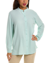 Eileen Fisher Silk Mandarin Collar Shirt In Green