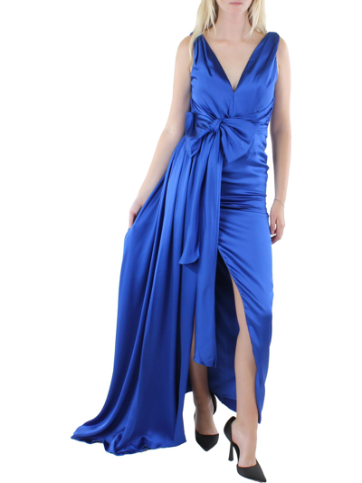 Mac Duggal Womens Satin Draped Evening Dress In Blue