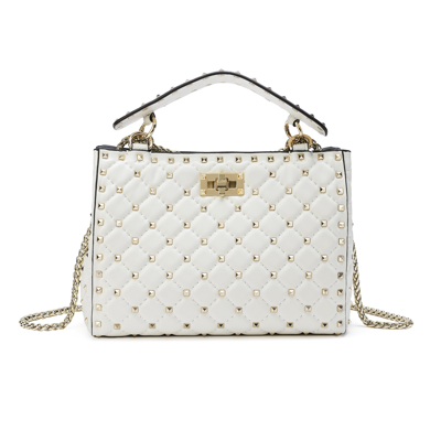 Tiffany & Fred Paris Tiffany & Fred Quilted & Studded Lambskin Leather Shoulder Bag In White