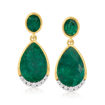 Ross-simons Emerald And . Diamond Drop Earrings In 18kt Gold Over Sterling In Green
