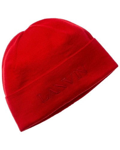 Lanvin Logo Embroidery Wool Hat In Red