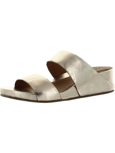 Gentle Souls By Kenneth Cole Gisele Womens Leather Slide Wedge Sandals In Silver
