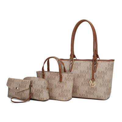 Mkf Collection By Mia K Alexy Tote M Signature 4 Pcs Set Handbag In Beige