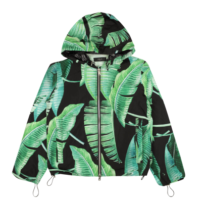 Amiri Green Banana Leaves Hooded Parka Jacket In Blue